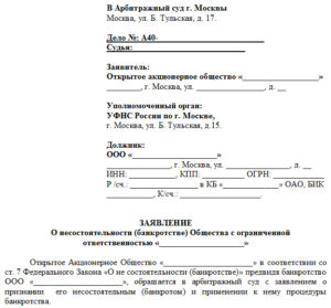 Заявление о банкротстве в суде ООО